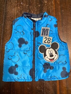 Disney Bright Blue Mickey Print Puffer Vest